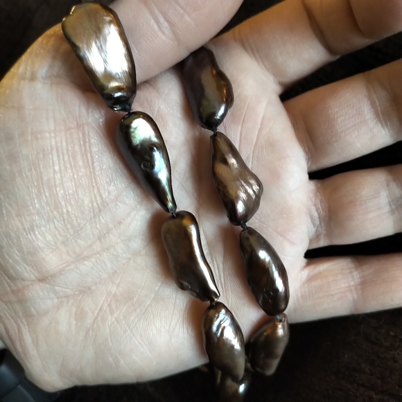 STUNNING brown baroque 18" pearl necklace 925 clasp - Picture 3 of 9